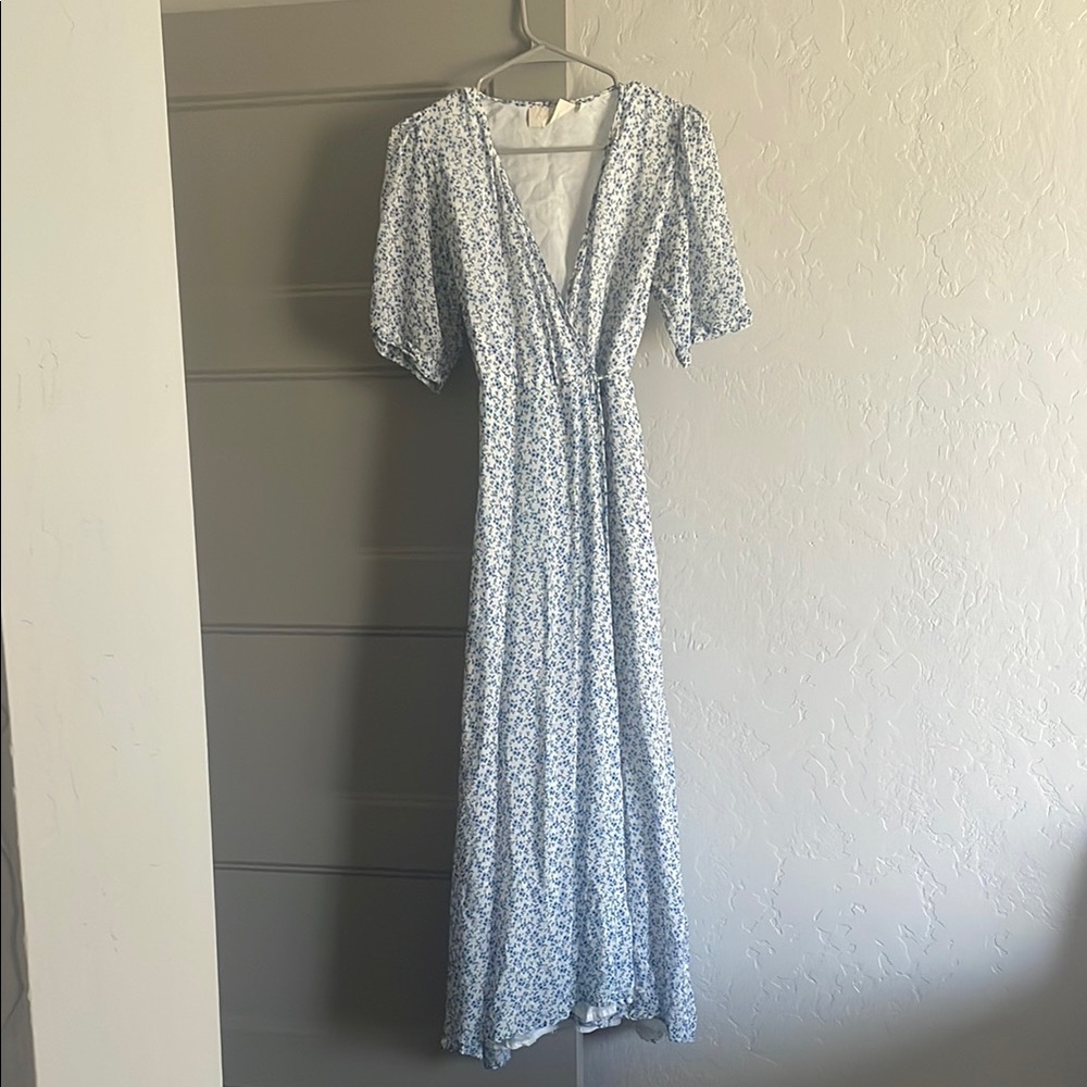 Reistor Floral Blue Maxi Wrap Dress - Size M